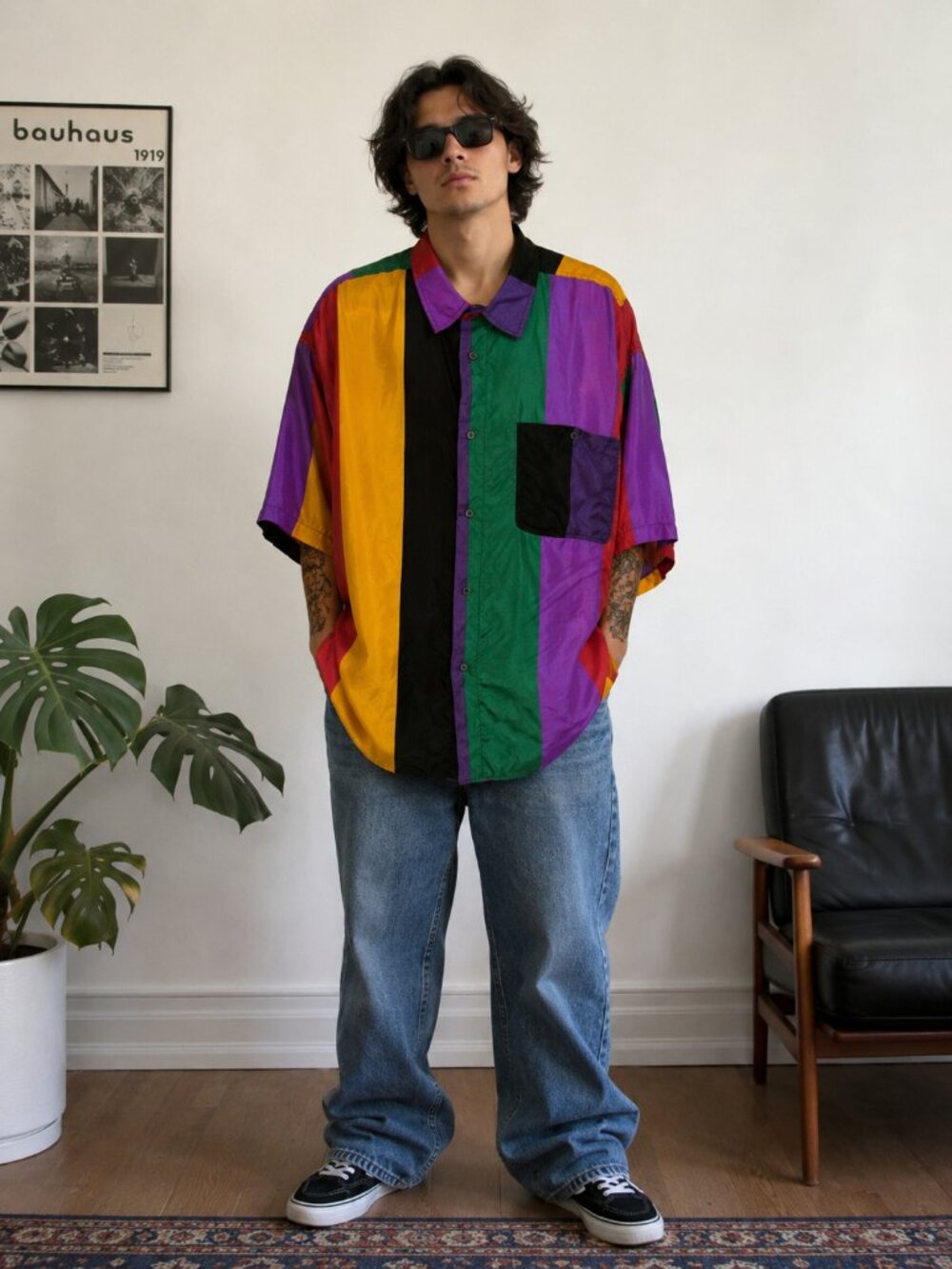 Vintage Montage Pour Homme 100% Silk Colorblock Shirt XL Deadstock NWT